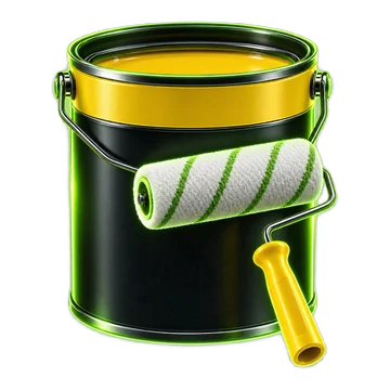 Lata de tinta com rolo de pintura